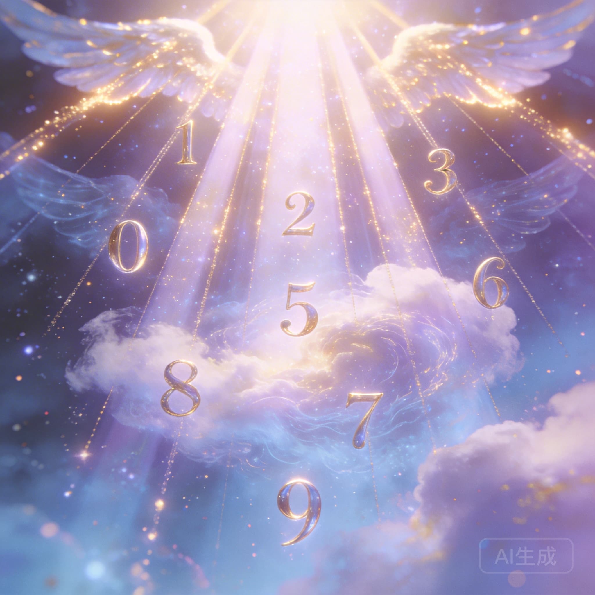 Soft celestial background with repeating angel number lights